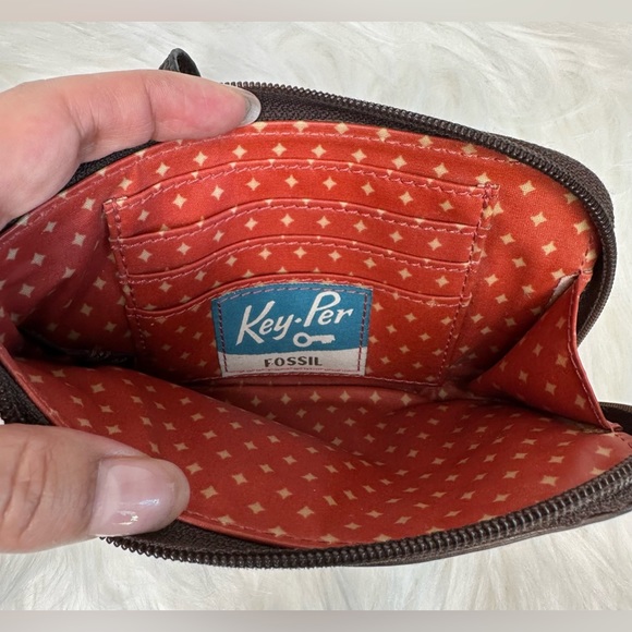 Fossil Key Per Yellow and Brown Wristlet.  VINTAGE!  EUC! - Picture 3 of 3